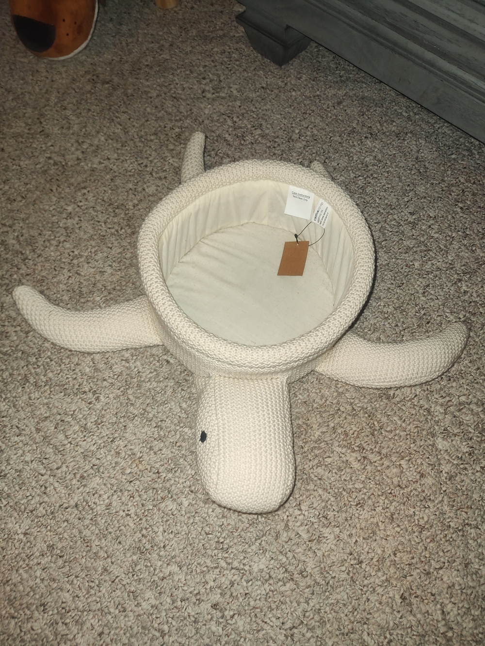 Cream Knit Turtle Storage Basket for Kids